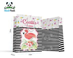 Sacolinha Grande Flamingo Personalizada Alça Cordão