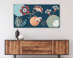 Quadro Pintura em Tela Floral azul bronze 100X50cm