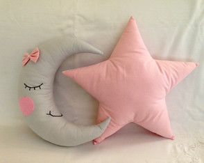 Almofadas Lua e Estrela Cinza e Rosa