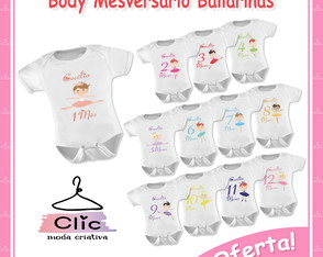 Kit 12 Body Mesversário Bailarinas Nome Personalizado