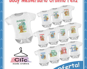 Kit 12 Body Mesversário Ursinho Feliz Nome Personalizado