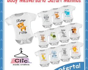 Kit 12 Body Mesversário Safari Meninos Nome Personalizado