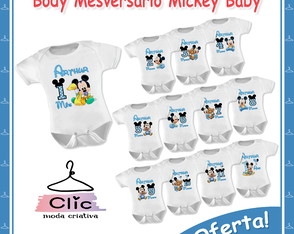 Kit 12 Body Mesversário Mickey Baby Azul Nome Personalizado