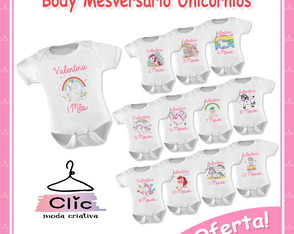 Kit 12 Body Mesversário Unicórnios Nome Personalizado Oferta