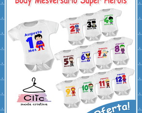 Kit 12 Body Mesversário Super Heróis Nome Personalizado