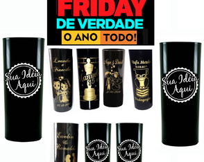 60 Copos Long Drink Preto 350 ml Personalizados