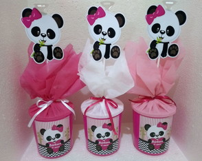 Centro de Mesa Pote com tampa Urso Panda Rosa