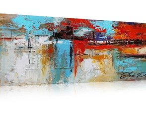 Quadro Abstrato Pintura Colorida Espatulado Moderno 150x50cm