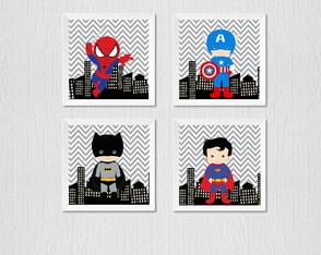 Quadro Infantil Super Heróis - Tamanho Especial 40x40cm