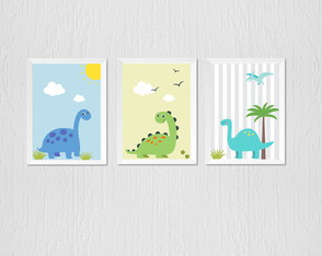 Quadro Infantil Dinossauro - Kit com 3