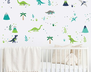 Decoração de Parede infantil Dinossauro em azul e verde