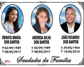 Placa 18x24 em Porcelana c Foto 3 Nomes Túmulo Jazigo Lapide