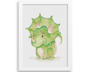 Quadro em Aquarela - Dino Verde