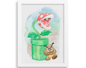 Quadro em Aquarela - Planta e Goomba