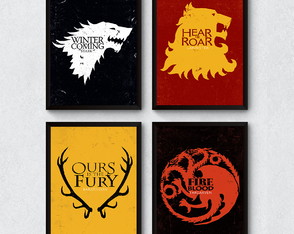 Kit 4 Poster Quadro Decorativo Casas Game Of Thrones 20x30