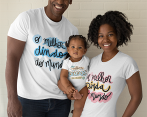 Camiseta Dindos (2 Camisetas Adulto + 1 Body Baby)