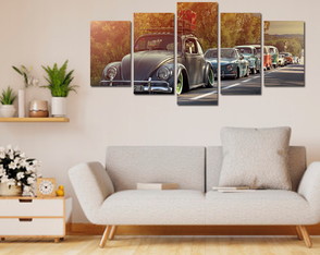 Quadro Retro Mosaico Carros Antigos 5 Peças MDF 3mm