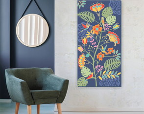 Quadro pintura em Tela Floral Azul 120x60cm