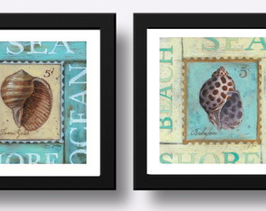 Conjunto de Quadros para Lavabo conchas. caramujo COM VIDRO