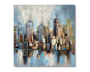 Quadro Abstrato Pintura Cidade Ponte Brooklyn em Madeira