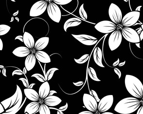 Papel De Parede Floral Preto com branco Mod.206