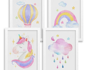 Conjunto de 4 Quadros em Aquarela - Arco-íris