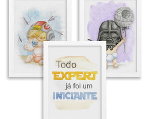 Conjunto de 3 Quadros em Aquarela - Baby Star Wars / Luke