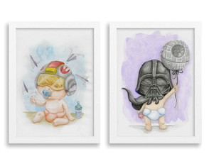 Conjunto de 2 Quadros em Aquarela - Star Wars Luke