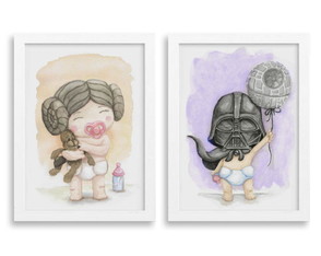 Conjunto de 2 Quadros em Aquarela - Star Wars Leia