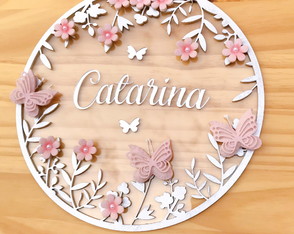 Porta Maternidade Borboletas Acrílico e Espelho