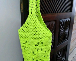 Ecobag de Crochê ponto margarida verde neon