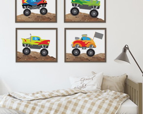 Kit 4 quadro decorativo infantil carros super altos A3