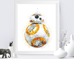 Quadro decor infantil robo BB-8 Star Wars anime aquarela A3