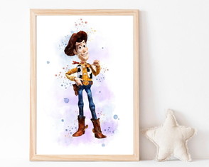 Quadro decorativo infantil toy story boneco Wood aquarela A3