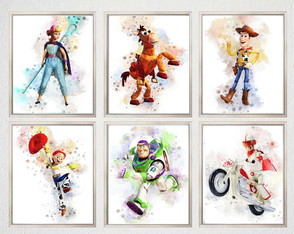 Kit 6 quadros decoração infantil desenho Toy Story aquarela