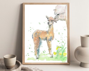 Quadro Decorativo aquarela mamãe ovelha e seu filhote A3