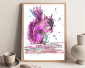 Quadro Decorativo infantil esquilinho aquarela A3