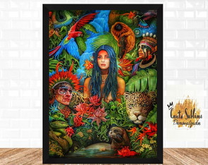 Quadro decorativo poste arte indios onça pintada amazonia A3