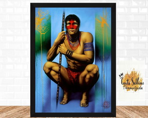 Quadro decorativo poster arte indio azul amazonia A3