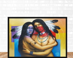 Quadro decorativo arte poster casal indios amazonia A3