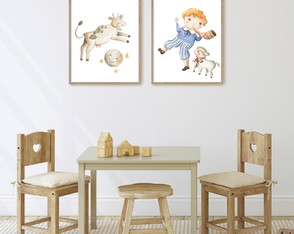 Kit 2 quadro decorativo infantil menino encantador de ovelha