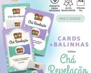 Aquivo Digital Cards + Balinhas Chá Revelação Verde e Lilás