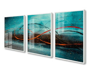 Quadro Decorativo com Vidro 3 Peças Abstrato Moderno Azul