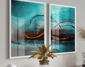 Quadro Decorativo com Vidro e Moldura Abstrato Moderno Azul