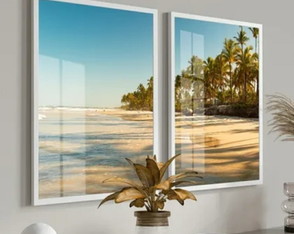 Quadro Decorativo Paisagem Praia Mar com Moldura e Vidro