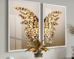 Quadro Decorativo Borboleta Dourada Moderno com Vidro