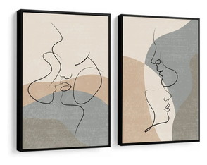 Quadro Decorativo Casal Moderno Abstrato 2 Peças com Moldura