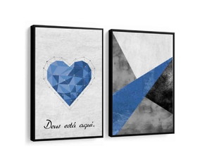Quadro Decorativo Abstrato Azul Frases Coração com Moldura