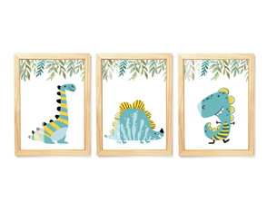 Quadro Decorativo com Vidro Dinossauro para Quarto Infantil