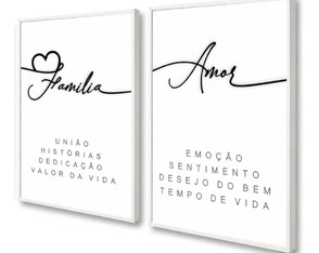 Quadro Decorativo Frases Família Lar Amor Preto e Branco